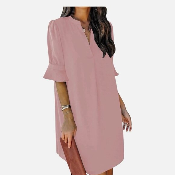 Source Unknown Dresses & Skirts - Womens XL Blush Pink Relaxed Coquette Ruffle Shabby Chic Flowy Knee Length Dress